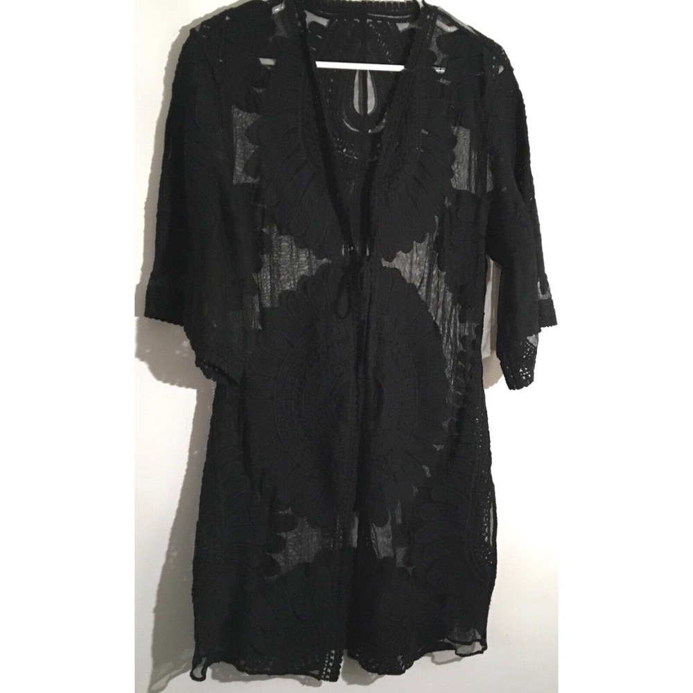Mesh Cover Up Kimono Women's Size Small Black Open Front Short Boho Gypsy Hippie
